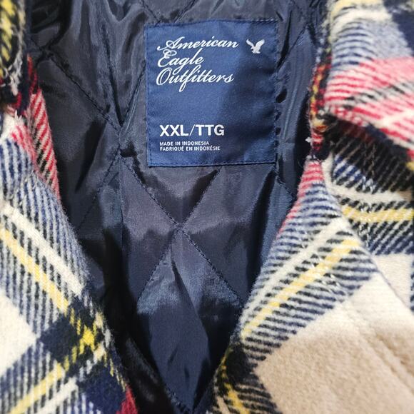 American Eagle Plaid Wool-Blend Peacoat XXL - Picture 3 of 7